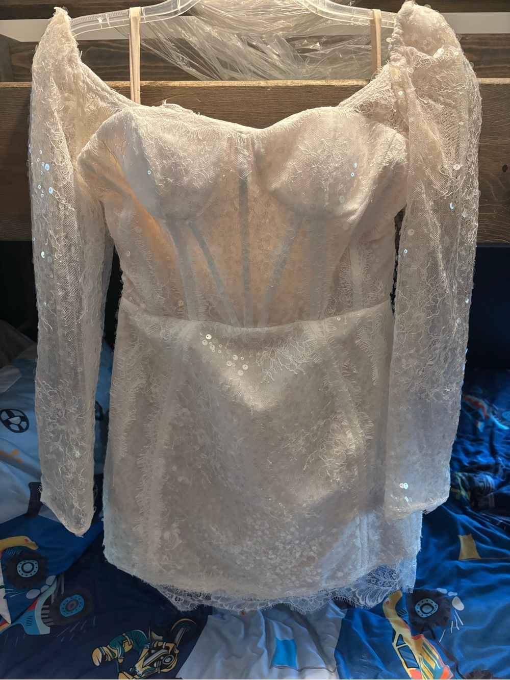 White Lace Mini Dress with Long Sheer Sleeves